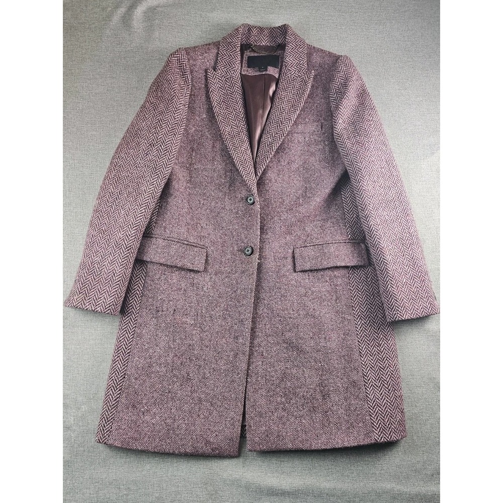 J Crew John Hanly Tweed Topcoat Womens Size 8 Burgundy Wool Blend Ireland
